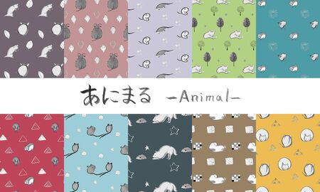 
Collection of Japanese traditional animal illustration wallpaper patterns drawn by handの写真素材
