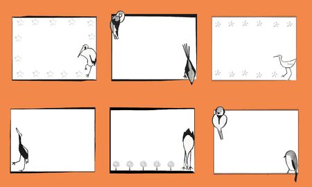 Square hand-painted frame of wild birds of cute Japanese-styleのイラスト素材