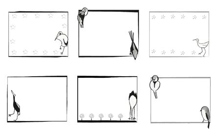 Square hand-painted frame of wild birds of cute Japanese-styleのイラスト素材