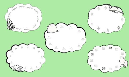 Japanese-style hand-painted frame of painted cute frog and brushのイラスト素材