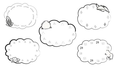 Japanese-style hand-painted frame of painted cute frog and brushのイラスト素材