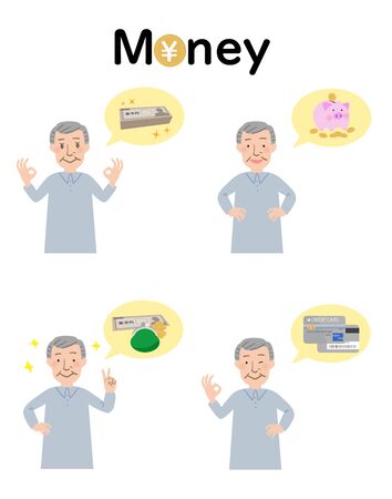 Upper body vector illustration of happy money and grandpaのイラスト素材