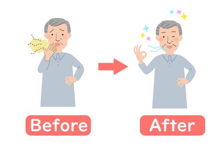 Before-after Grandpa suffering from bad breathのイラスト素材