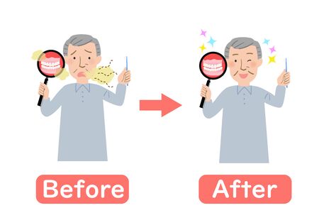 Before-after of Grandpa smell of dentures is a concernのイラスト素材