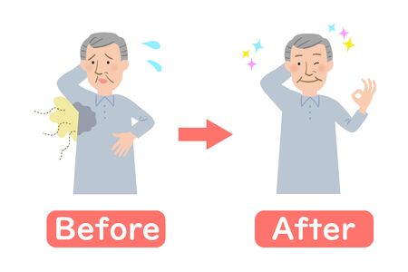 Before-after of vector illustrations of Grandpa suffering aside sweatのイラスト素材