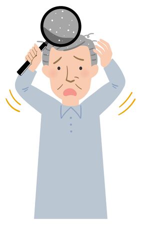 Vector illustration of Grandpa suffering from dandruff of the scalpのイラスト素材