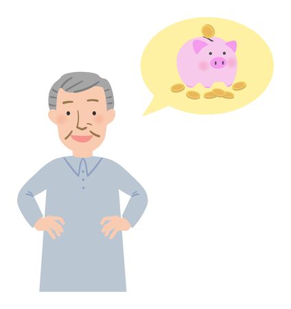 Vector illustration of Grandpa pleased with the piggy bank pigのイラスト素材