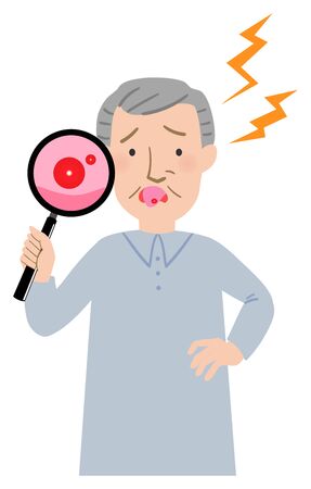 Upper body vector illustration of Grandpa suffering from stomatitisのイラスト素材