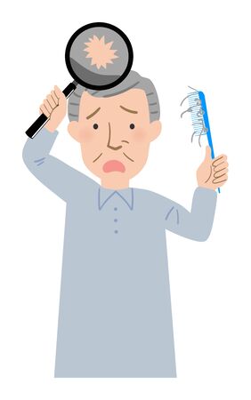 With a comb, Grandpa suffering from hair thinning hair vector illustrationのイラスト素材