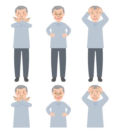 Punishment of gesture, nasty facial expression, systemic vector illustration of Grandpa facing the headのイラスト素材