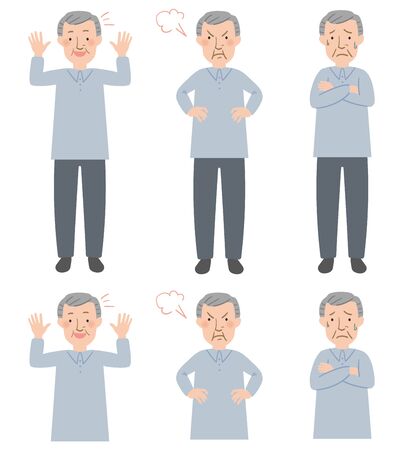 Pleasant surprise, anger, anxiety look grandpa upper body and the whole body of vector illustrationsのイラスト素材