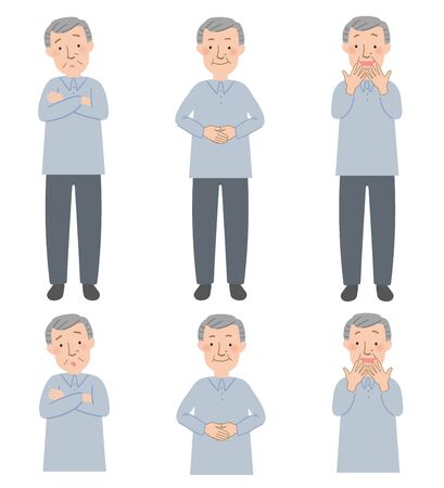 Anxiety look, your elegant pose, Grandpa to the happy discovery upper body and the whole body of vector illustrationsのイラスト素材