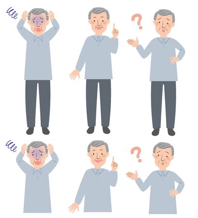Turn pale and worried, pointing to the top with the index finger, Grandpa wonder vector illustrationのイラスト素材