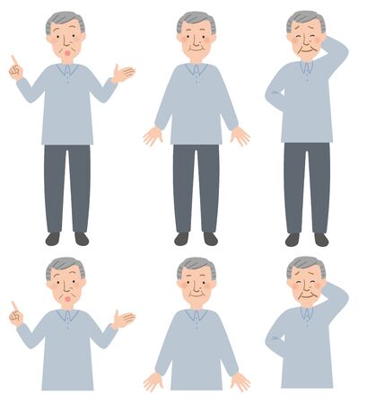 Explain, the smile, the upper body of Grandpa I am embarrassed at the troubled face and whole body of vector illustrations setのイラスト素材
