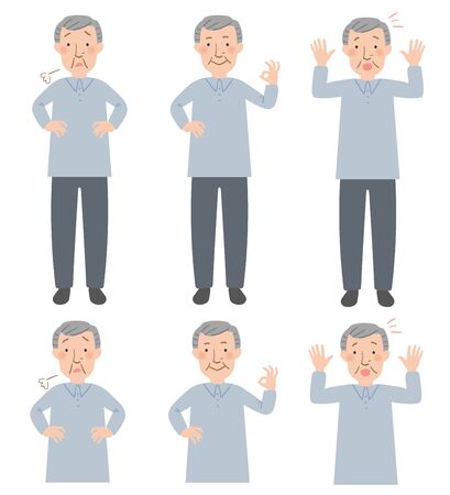 Sigh, okay sign, of Grandpa's look of surprise upper body and the whole body of vector illustrationsのイラスト素材
