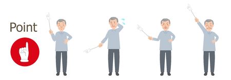 Systemic vector illustration of Grandpa pointed to by pointing stickのイラスト素材