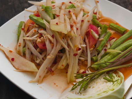 Somtum Thai food on plateの写真素材
