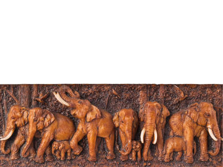 elephants engrave on woodの写真素材