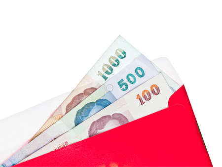 Red envelope with money,isolated on whiteの写真素材