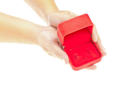 Hand, Open gift over white backgroundの写真素材