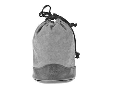 Bag, gray velvet pouch isolated on white backgroundの写真素材