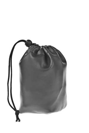 Bag, leather black pouch isolated on white backgroundの写真素材