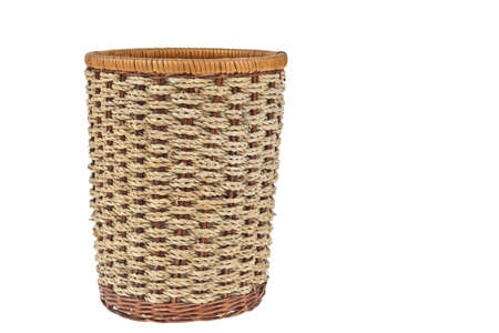 wicker basket isolated on white backgroundの写真素材