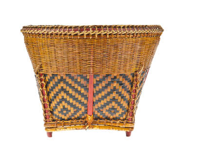 wicker basket isolated on white backgroundの写真素材