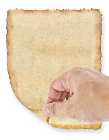 Human hand open old grunge paperの写真素材