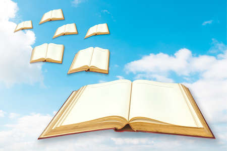 Books fly to the skyの写真素材