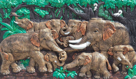 carved Elephant on temple wallのeditorial素材