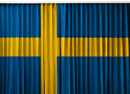 Sweden flag on curtainの写真素材