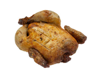 Roasted chicken or turkey on white backgroundの写真素材