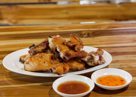 roasted chicken on dishの写真素材