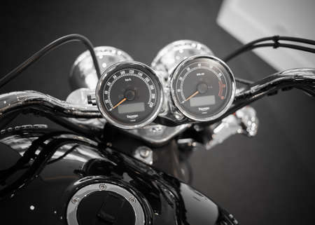 BANGKOK - SEPTEMBER 22: Triumph speedometer gauges on display at the Promenade Bigbike Show on September 22, 2012 in Bangkok, Thailandのeditorial素材