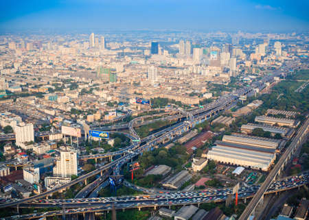 BANGKOK, THAILAND - NOVEMBER 09: Cityscape with the traffic on November 09, 2012, bird eye view from...