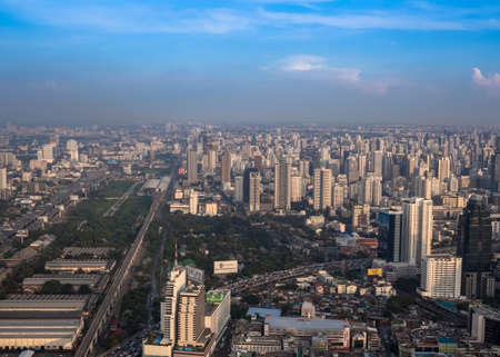 BANGKOK, THAILAND - NOVEMBER 09: Cityscape with the traffic on November 09, 2012, bird eye view from Baiyok Tower in Bangkok, Thailandのeditorial素材