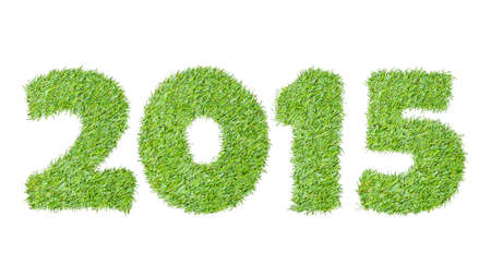 New year 2015 from the green grass, isolated on whiteの写真素材