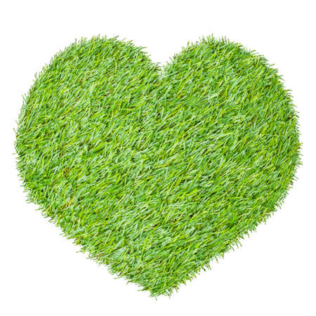 heart from the green grass, isolated on whiteの写真素材