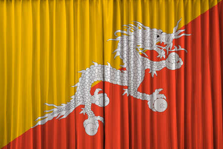 Bhutan flag on curtainの写真素材