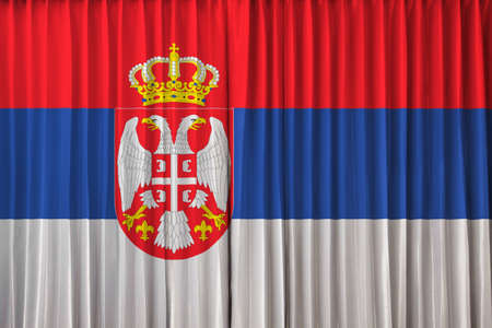 Serbia flag on curtainの写真素材