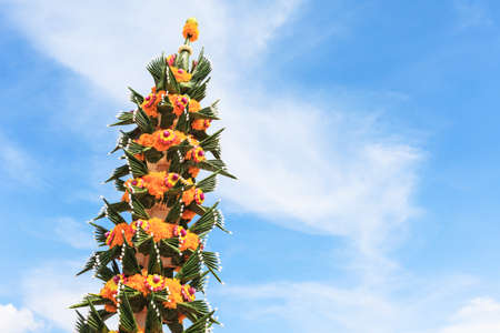 flower garland and skyの写真素材