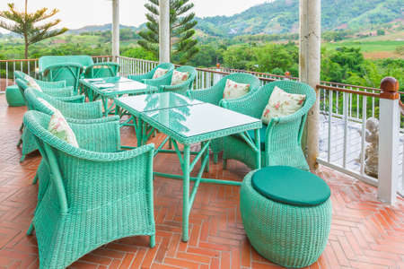 Terrace with beautiful mountainの写真素材