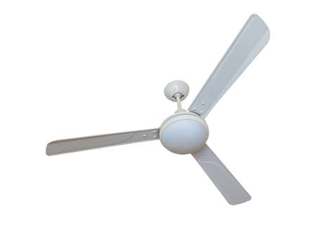 three blades white ceiling fan isolated on white backgroundの写真素材