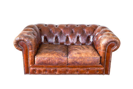 vintage classic brown grunge leather chair sofaの写真素材
