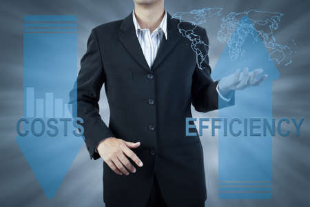 business man standing and presents cost and efficiency, finance technology concept background
