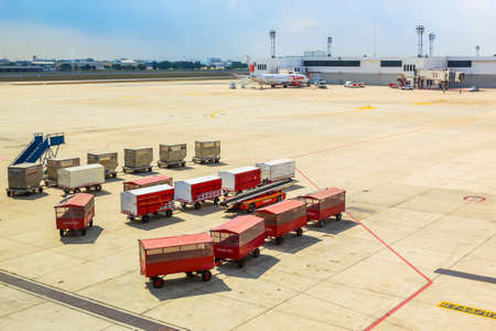 BANGKOK THAILAND - FEBRUARY 8: Airport  terminal names Don Muang prepare  luggage and goods for passenger transportation in Bangkok, Thailand on February 08, 2014のeditorial素材