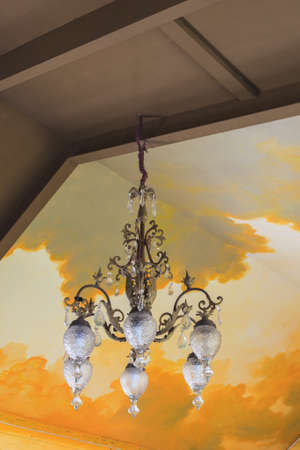 Vintage Crystal chandelier on ceilingの写真素材