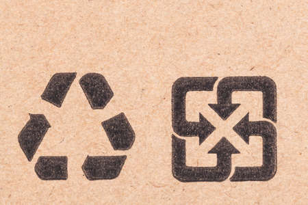 recycling green dot symbol fragile on cardboard boxの写真素材