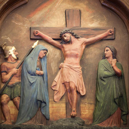 BANGKOK THAILAND - FEBRUARY 28 : The carving of Jesus dies on the cross at station XII, good friday concept in church Thailand on February 28, 2015のeditorial素材